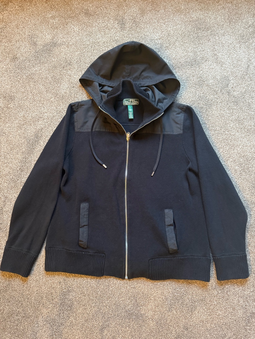 Ralph Lauren Black Women's Hooded Full-Zip Cardigan